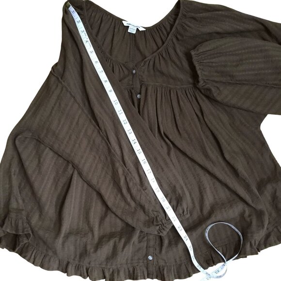 AMERICAN EAGLE Women's Chocolate Brown Boho Oversized Button Front Top XS Fall - Picture 6 of 7